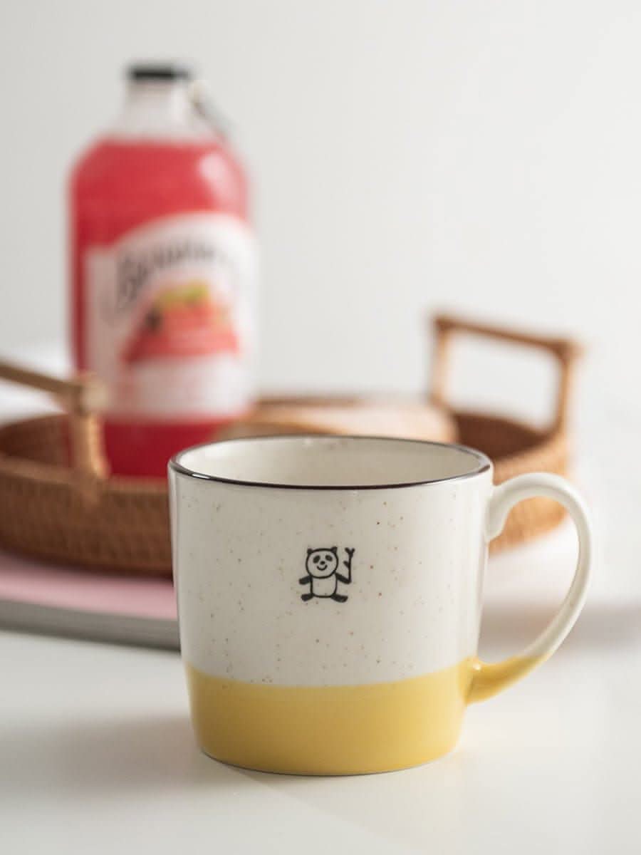 Japan imported Minoyaki Panda mug, cream & yellow ceramic, home decor.